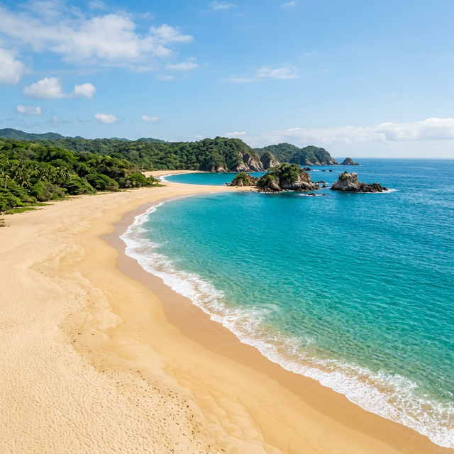 Huatulco, Oaxaca — Playa San Agustín, una de las bahías más amplias y tranquilas